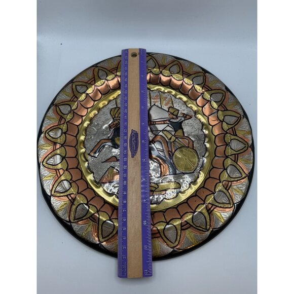 Vintage Egyptian Brass Wall Decor Plate King Ramses on a Chariot 11.5" - Picture 10 of 12